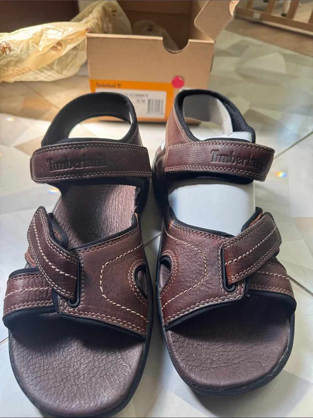 Brand New: Timberland Brown Leather Men’s Adjustable Velcro Sandals